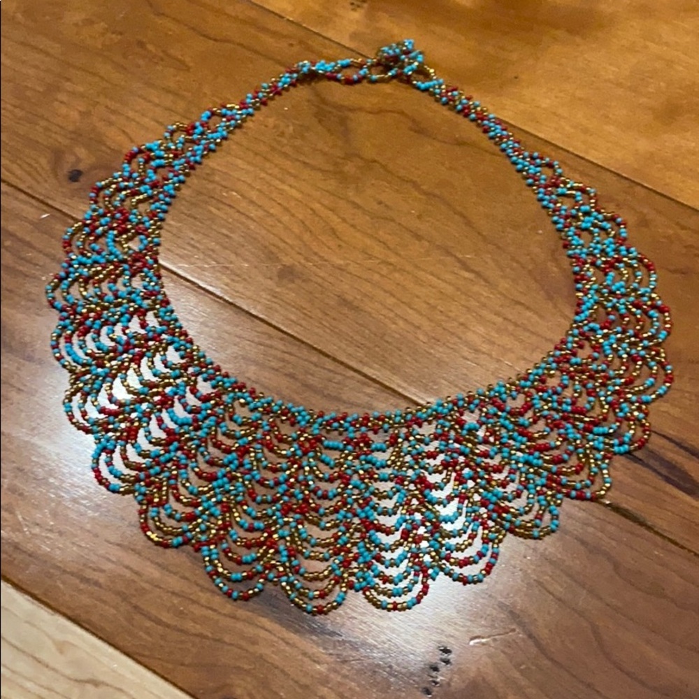 Red & turquoise beaded statement necklace